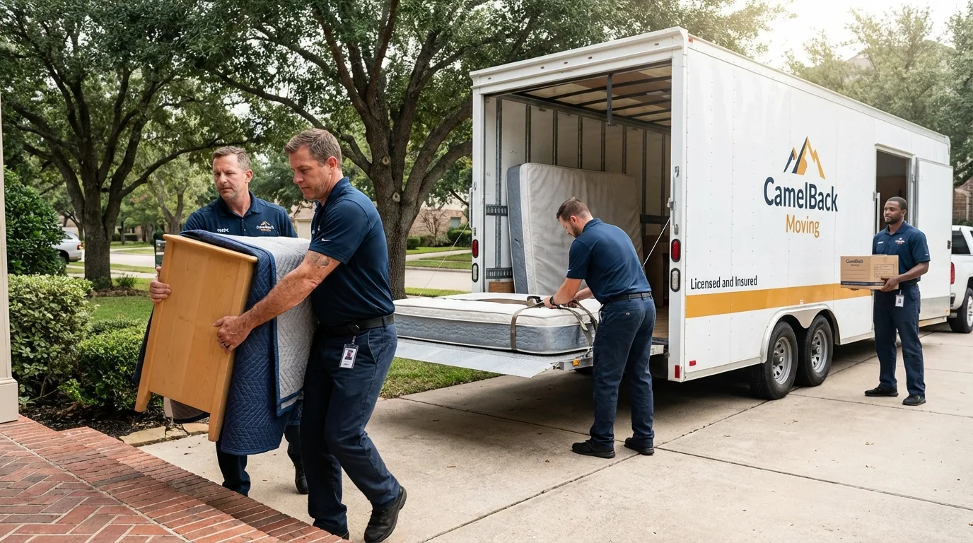 Crew loading residential truck for cross-state move from North Myrtle Beach, SC